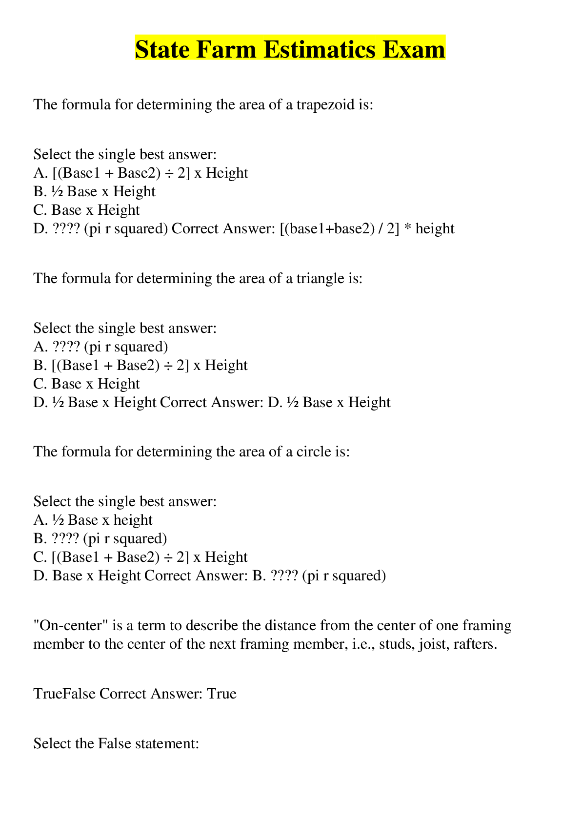 Preview image for State Farm Estimatics Exam 2022